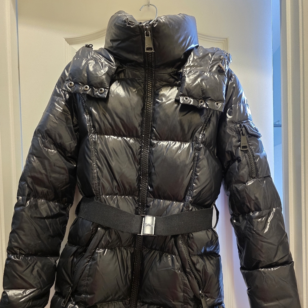SAM. Black Puffer Jacket with Belt